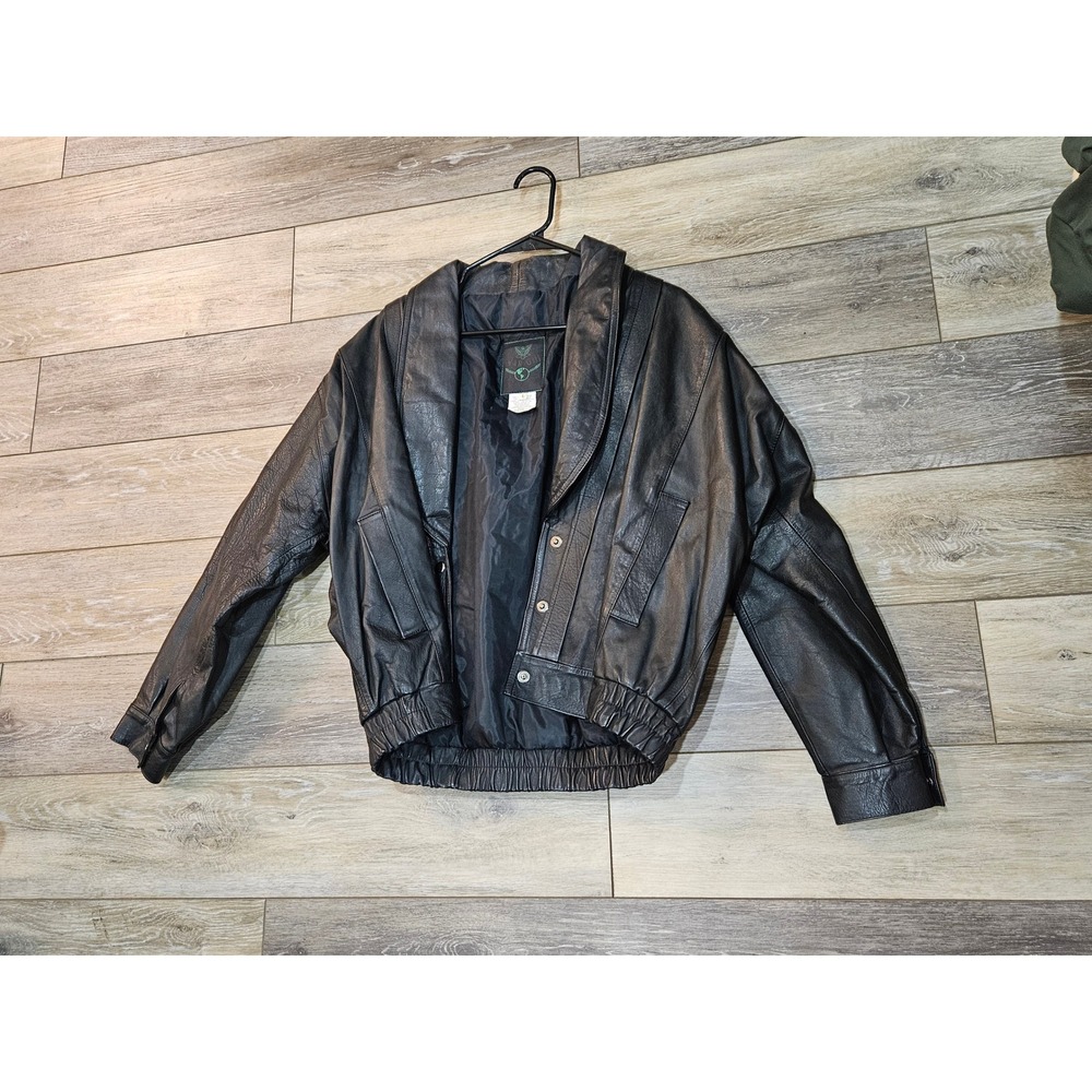 Mar-Gui Vintage Black Genuine Lamb Leather Bomber Jacket Mens Large Moto